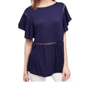 NWT Anthropologie On The Road Navy Crochet Boho Top S